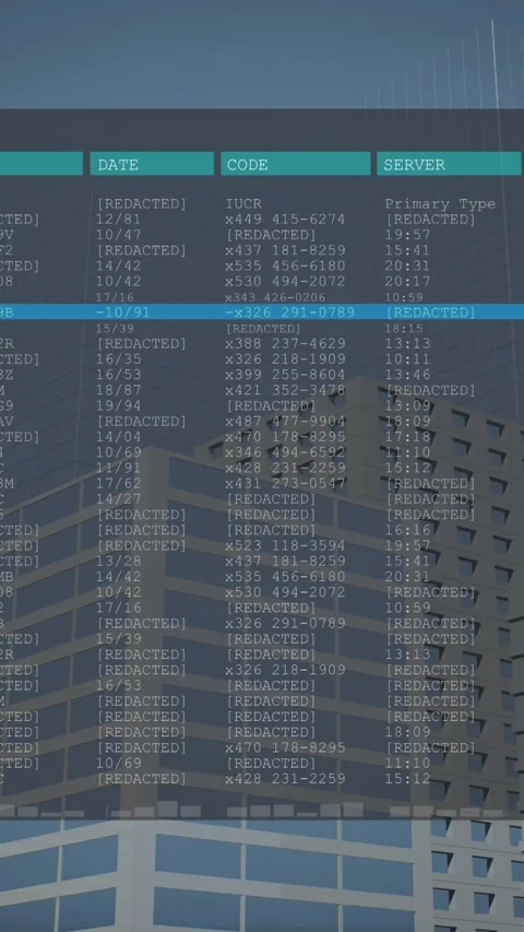 Animation of numbers and letter in computer interface over modern buildings Stock Footage 320921629