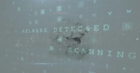 Animation of numbers and malware over crumbled paper on white background Stock Footage 329710564