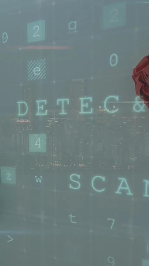 Animation of numbers and malware over crumbled colorful papers on white Stock Footage 344594098