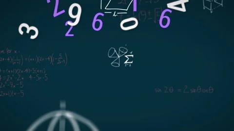 Animation of numbers and mathematical equations on black background Stock Footage 268265695