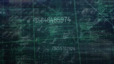 Animation of numbers, binary codes, data processing with connecting dots on Stock Footage 326038196