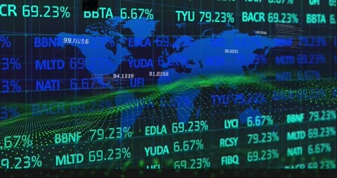 Animation of numbers changing and data processing with globe and world map Stock Footage 330104981