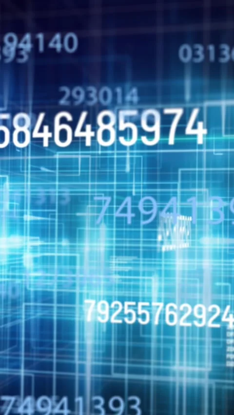 Animation of numbers changing with data processing with glowing blue lines in Stock Footage 342595273