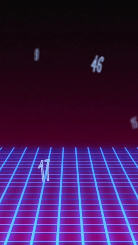 Animation of numbers changing over glowing grid of video game Stock Footage 343079577