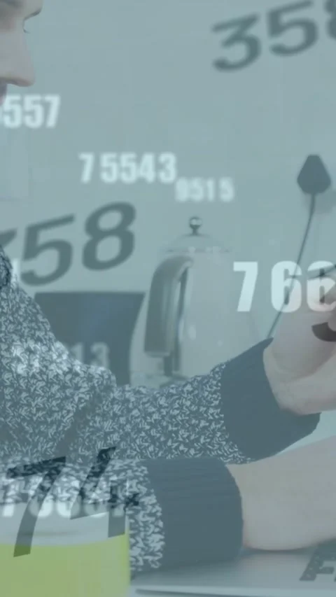 Animation of numbers changing over man paying online using laptop 库存影片 323682290