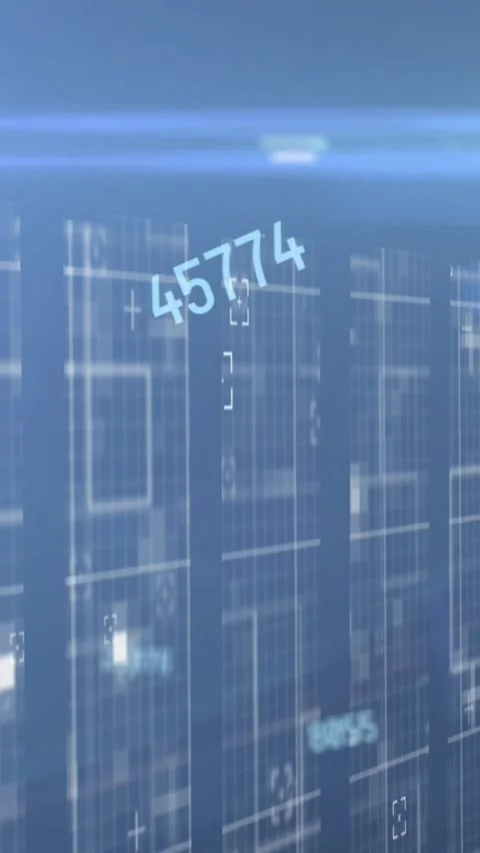 Animation of numbers changing over tech room with computer servers Stock Footage 342004028