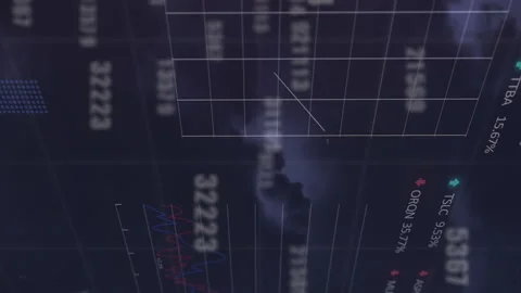 Animation of numbers, data processing and statistics over storm Stock Footage 312674709