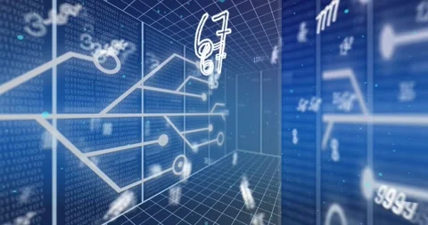 Animation of numbers, data processing and circuit board over computer servers Stock Footage 328920393