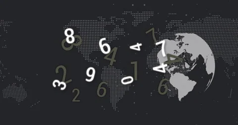 Animation of numbers floating over world map with digital dot pattern background 스톡 동영상 304203623