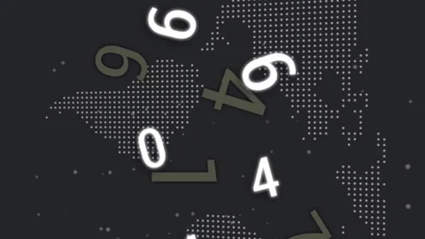 Animation of numbers floating over world map with digital dot pattern background Stock Footage 313340565