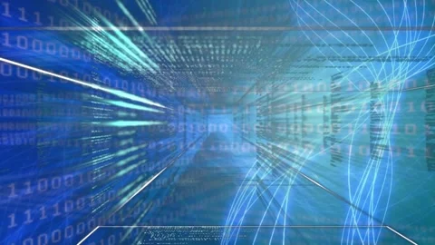 Animation of numbers, lights, tunnel with data and binary code Stock Footage 328523259