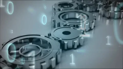 Animation of numbers over cogs moving Stock Footage 328829546