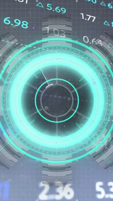Animation of numbers, processing circle with glitch and financial data on Stock Footage 319371450