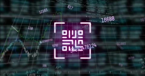 Animation of numbers, qr code and data in digital space Stock Footage 327592488
