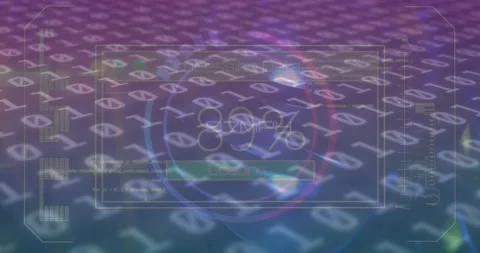 Animation of numbers, scope and data processing over binary coding Stockbeeldmateriaal 329027192