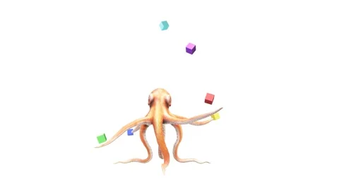 Animation of an octopus balancing objects as in a circus performance Stock Footage 136136625