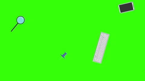 Animation of office tools on green screen, flat design elements Stock Footage 309958435