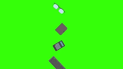 Animation of office tools on green screen, flat design elements Stock Footage 309958436