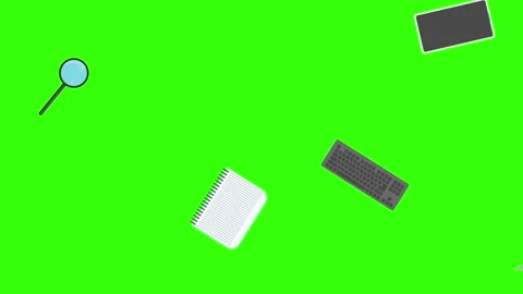 Animation of office tools on green screen, flat design elements Stock Footage 309958437