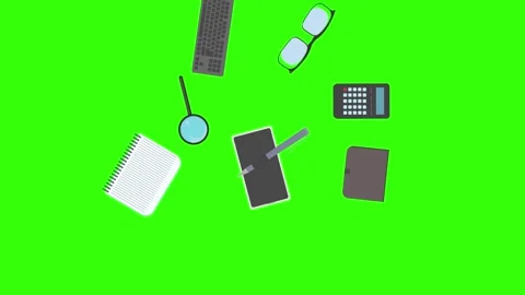 Animation of office tools on green screen, flat design elements Stock Footage 309958440