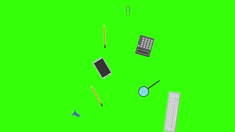 Animation of office tools on green screen, flat design elements Stock Footage 309958448