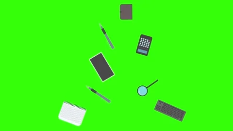 Animation of office tools on green screen, flat design elements Stock Footage 309958449