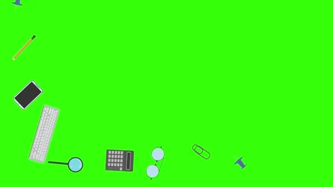 Animation of office tools on green screen, flat design elements Stock Footage 309958450