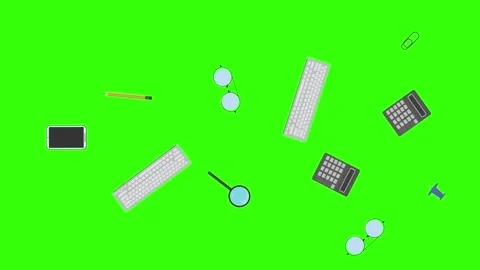 Animation of office tools on green screen, flat design elements Stock Footage 309958451