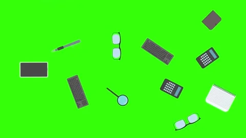 Animation of office tools on green screen, flat design elements Stock Footage 309958453