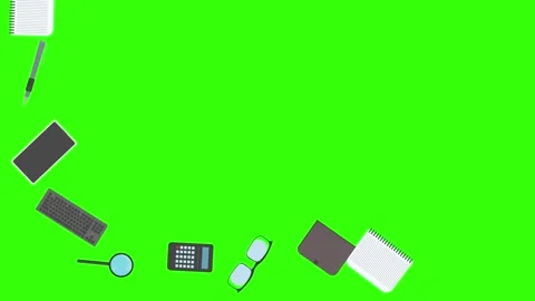 Animation of office tools on green screen, flat design elements Stock Footage 309958457