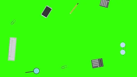 Animation of office tools on green screen, flat design elements Stock Footage 309958458