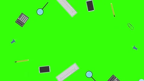 Animation of office tools on green screen, flat design elements Stock Footage 309958459