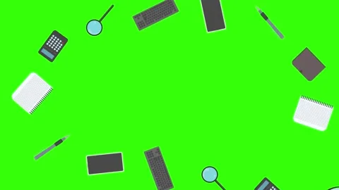 Animation of office tools on green screen, flat design elements Stock Footage 309958461
