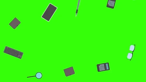 Animation of office tools on green screen, flat design elements Stock Footage 309958462