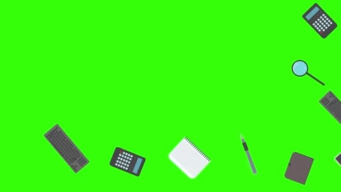 Animation of office tools on green screen, flat design elements Stock Footage 309958466