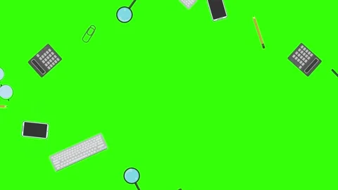 Animation of office tools on green screen, flat design elements Stock Footage 309958467