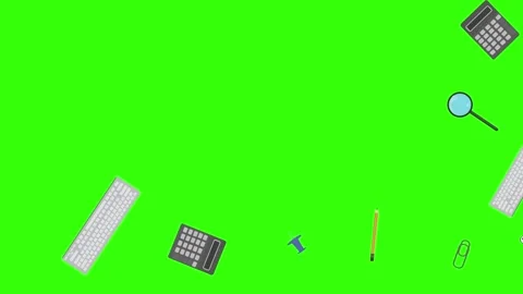 Animation of office tools on green screen, flat design elements Stock Footage 309958474