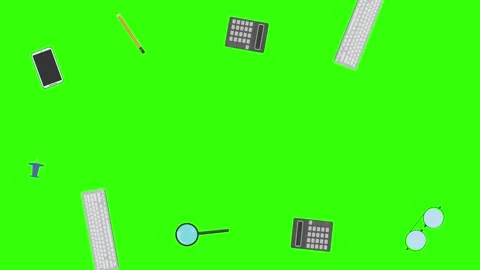 Animation of office tools on green screen, flat design elements Stock Footage 309958478