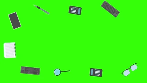 Animation of office tools on green screen, flat design elements Stock Footage 309958479