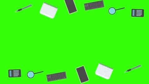 Animation of office tools on green screen, flat design elements Stock Footage 309958482