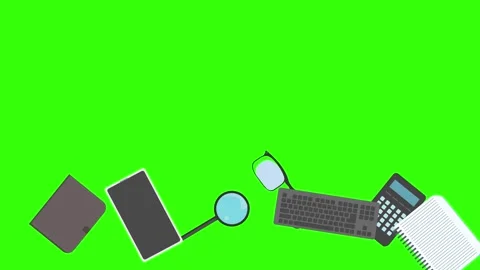 Animation of office tools on green screen, flat design elements Stock Footage 309958485