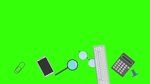 Animation of office tools on green screen, flat design elements Stock Footage 309958486