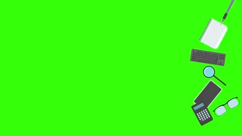 Animation of office tools on green screen, flat design elements Stock Footage 309958488