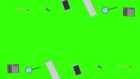 Animation of office tools on green screen, flat design elements Stock Footage 309958491