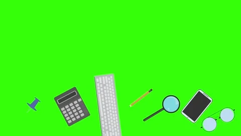 Animation of office tools on green screen, flat design elements Stock Footage 309958492