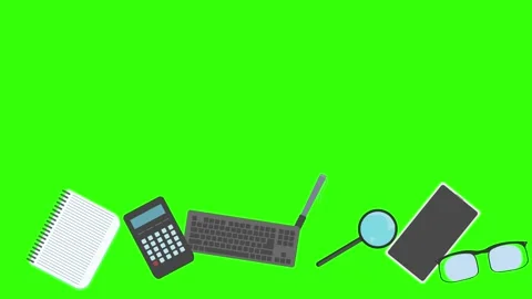 Animation of office tools on green screen, flat design elements Stock Footage 309958494
