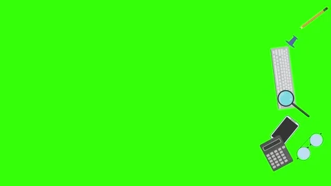Animation of office tools on green screen, flat design elements Stock Footage 309958495