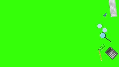 Animation of office tools on green screen, flat design elements Stock Footage 309958498