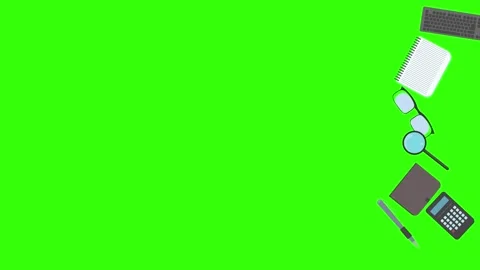 Animation of office tools on green screen, flat design elements Stock Footage 309958500