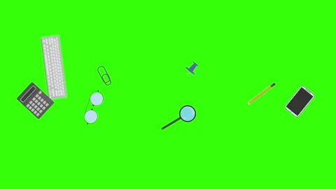 Animation of office tools on green screen, flat design elements Stock Footage 309958501